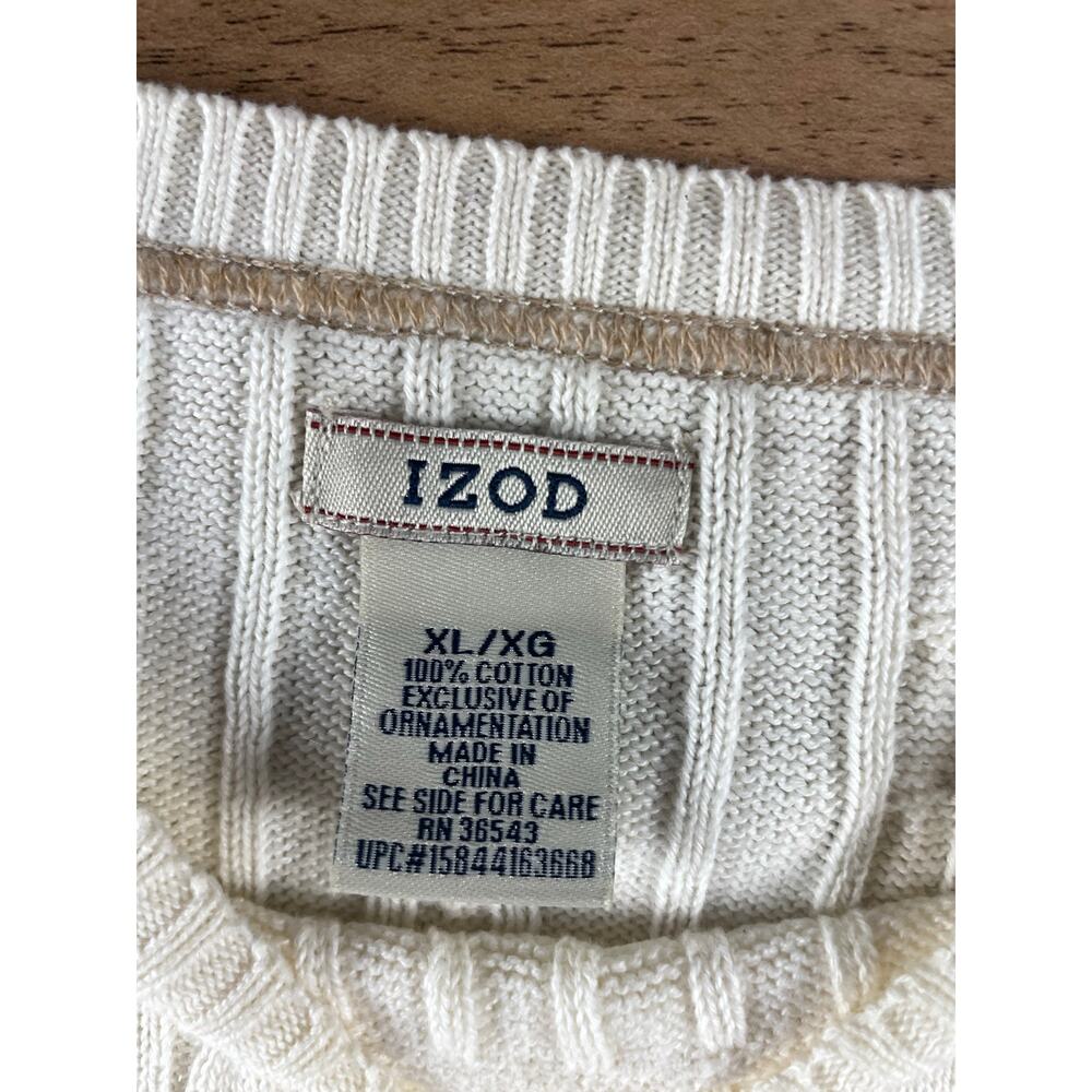 IZOD Womens Sweater XL Cream White Cable Knit Cotton Pullover Crew Neck - Picture 2 of 10